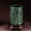 HETIAN JASPER CARVED HORSE PATTERN BRUSH POT