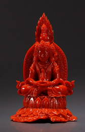 CORAL CARVED TARA BUDDHA STATUE