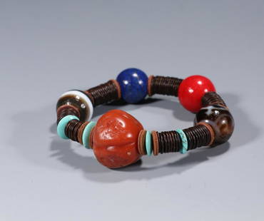 TIBETAN SOUTH RED AGATE BRACELET: Big Bead-Diameter 2.3 cm / Small Bead-Diameter 1.6 cm / Weight 55g