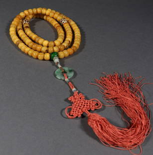 BEESWAX CARVED BEADED NECKLACE: Bead-Diameter 1.1 cm / Weight 111g