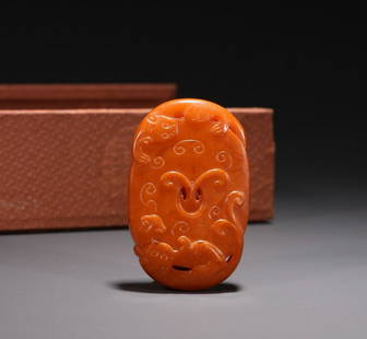 BEESWAX CARVED DRAGON PATTERN PENDANT: Length 5.75 cm / Width 3.8 cm