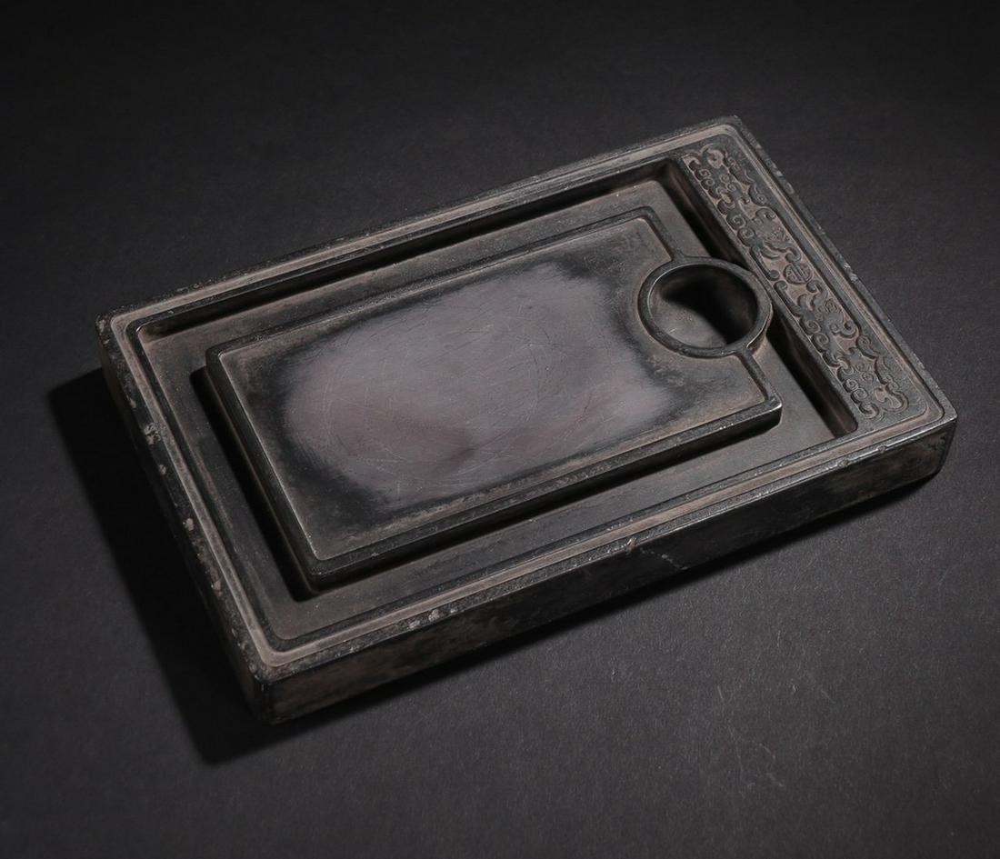 CHEN BAOCHEN MARK DUAN STONE DRAGON INKSTONE: Dimension 2.4 x 21.5 x 13.5 cm