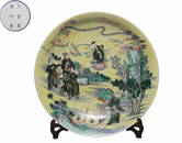 KANGXI MARK WUCAI GLAZE CARVED FIGURE PATTERN DISH