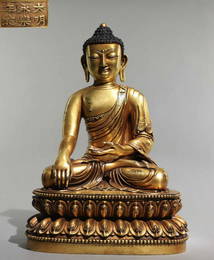 YONGLE MARK GILT BRONZE SAKYAMUNI BUDDHA SEATED STATUE
