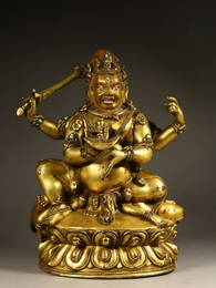 GILT BRONZE WITH GEM MAHAKALA BUDDHA STATUE