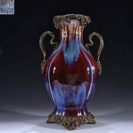 KILN GLAZE INLAID COPPER DOUBLE EAR VASE