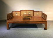 HUANGHUALI WOOD CARVED INLAID JADE BED