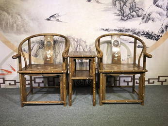 HUANGHUALI WOOD CARVED INLAID SHELL CHAIRS &TABLE