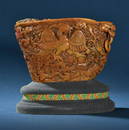 TIANHUANG STONE CARVED DRAGON&PHOENIX BRUSH POT