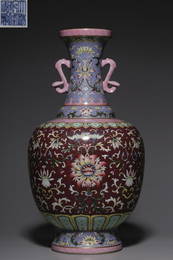 QIANLONG MARK PORCELAIN GLAZE FLOWER PATTERN VASE