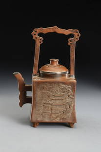 LANDSCAPE PATTERN LIFTING ZISHA POT: Dimension 14 x 10 x 22 cm / Weight 600 g, (Dimension 5.5 x 3.9 x 8.7 in), For more detailed description of this item please leave message to us or contact us at Email: info@empireauctioninc.com /