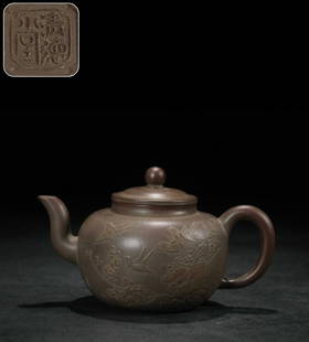 QINGDETANG MARK FLOWERS & BIRDS PATTERN ZISHA POT: Length 17 cm / Width 10.8 cm / Height 10 cm /, (L 6.7 in / W 4.3 in / H 3.9 in ), For more detailed description of this item please leave message to us or contact us at Email: