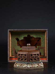 ZISHA POETRY PATTERN HEXAGON SHAPE POT: Length 16.5 cm / Width 12.5 cm / Height 9.4 cm / Weight 434 g, (L 6.5 in / W 4.9 in / H 3.7 in), For more detailed description of this item please leave message to us or contact us at Email: