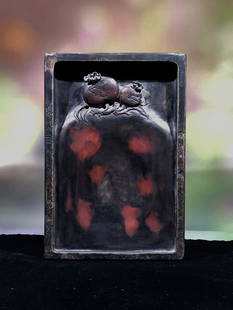 DUAN STONE CARVED POMEGRANATE PATTERN INK SLAB: Length 21.3 cm / Width 14.6 cm / Thickness 6 cm /, (L 8.4 in / W 5.7 in / H 2.4 in ), For more detailed description of this item please leave message to us or contact us at Email: