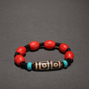 TIBETAN FOUR EYES PATTERN DZI BRACELET: Bead-Diameter Length 3.9 cm / Width 1.1 cm / Weight 34 g, (Bead-Diameter L 1.5 in / W 0.4 in), For more detailed description of this item please leave message to us or contact us at Email:
