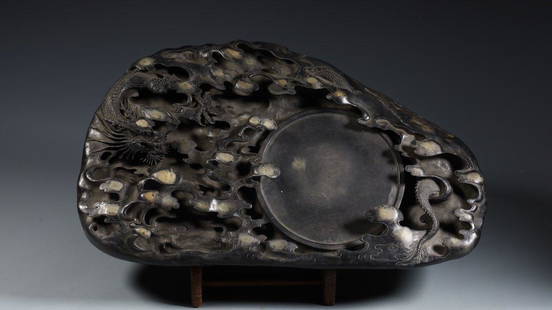 DUAN STONE CARVED DRAGON POETRY PATTERN INK SLAB: Length 40 cm / Width 23.5 cm / Height 7.5 cm / Weight 10480 g, (L 15.7 in / W 9.3 in / H 3 in), For more detailed description of this item please leave message to us or contact us at Email: