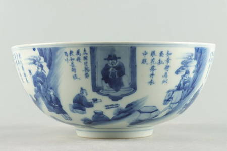 KANGXI MARK BLUE&WHITE GLAZE FIGURE STORY PATTERN BOWL