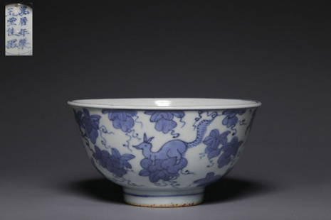 WANLI MARK YUTANG MARK BLUE&WHITE GLAZE SQUIRREL BOWL: Height 6.3 cm / Diameter 12 cm / Weight 143 g, (H 2.5 in / Diameter 4.7 in), For more detailed description of this item please leave message to us or contact us at Email: info@empireauctioninc.com /