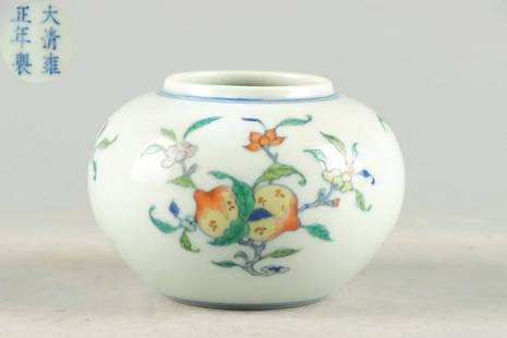 YONGZHENG MARK DOUCAI GLAZE AUSPICIOUS BRUSH WASHER: Height 6.5 cm / Mouth-Diameter 5 cm / Belly-Diameter 10 cm / Bottom 5 cm /, (H 2.6 in / Mouth-Diameter 2 in / Belly-Diameter 3.9 in / Bottom 2 in ), For more detailed description of this item please