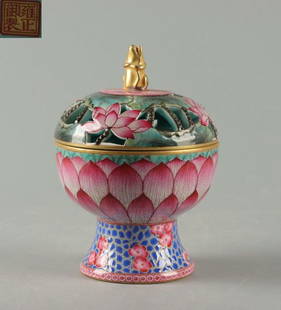 YONGZHENG MARK ENAMELED GLAZE HOLLOW LOTUS CENSER: Height 14.5 cm / Mouth-Diameter 10.2 cm / Belly-Diameter 11 cm / Bottom-Diameter 7.2 cm /, (H 5.7 in / Mouth-Diameter 5.8 in / Belly-Diameter 4.3 in / Bottom-Diameter 2.8 in ), For more detailed