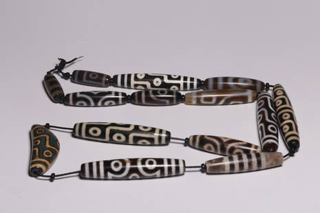 TIBETAN DZI NECKLACE: Length 7.7 cm / Diameter 1.5 cm / Weight 239 g, (L 3 in / Diameter 0.6 in), For more detailed description of this item please leave message to us or contact us at Email: info@empireauctioninc.com /