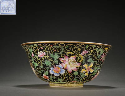 GLASS ENAMELED FLOWER PATTERN GOLD RIM BOWL: Height 7.5 cm / Mouth-Diameter 17 cm / Weight 535 g, (H 3 in / Mouth-Diameter 6.7 in), For more detailed description of this item please leave message to us or contact us at Email:
