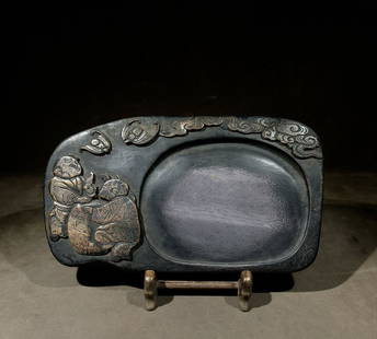 DUAN STONE CARVED CHILD&BAT PATTERN INK SLAB: Length 26 cm / Width 15 cm / Thickness 3 cm /, (L 10.2 in / W 5.9 in / H 1.2 in ), For more detailed description of this item please leave message to us or contact us at Email: