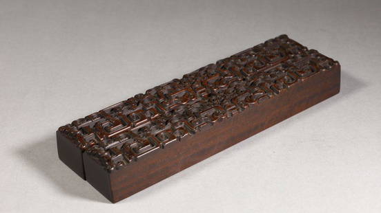 PAIR OF ZITAN WOOD CARVED DRAGON PATTERN PAPERWEIGHTS: Length 19.5 cm / Width 3 cm / Height 2.8 cm / Weight 331 g, (L 7.7 in / W 1.2 in / H 1.1 in), For more detailed description of this item please leave message to us or contact us at Email: