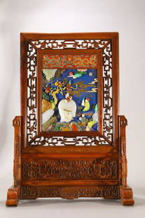 LAPIS LAZULI CARVED GEM INLAID ELEPHANT ARHAT SCREEN: Dimension 47 x 23 x 66 cm /, (Dimension 18.5 x 9.1 x 26 in ), For more detailed description of this item please leave message to us or contact us at Email: info@empireauctioninc.com /