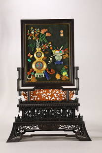 JASPER GEM INLAID GOURD PATTERN SCREEN: Dimension 38 x 18 x 56 cm /, (Dimension 15 x 7.1 x 22 in ), For more detailed description of this item please leave message to us or contact us at Email: info@empireauctioninc.com /