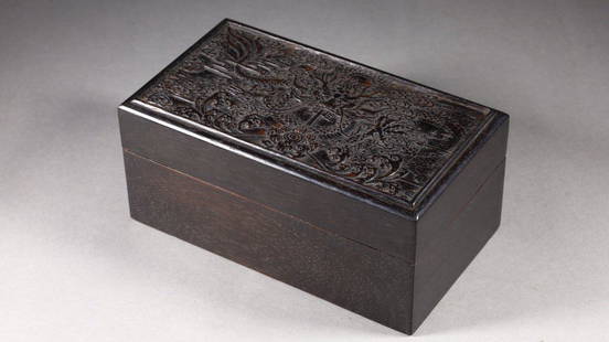 ZITAN WOOD CARVED DRAGON POETRY PATTERN BOX: Length 16 cm / Width 8.8 cm / Height 7 cm / Weight 372 g, (L 6.3 in / W 3.5 in / H 2.8 in), For more detailed description of this item please leave message to us or contact us at Email: