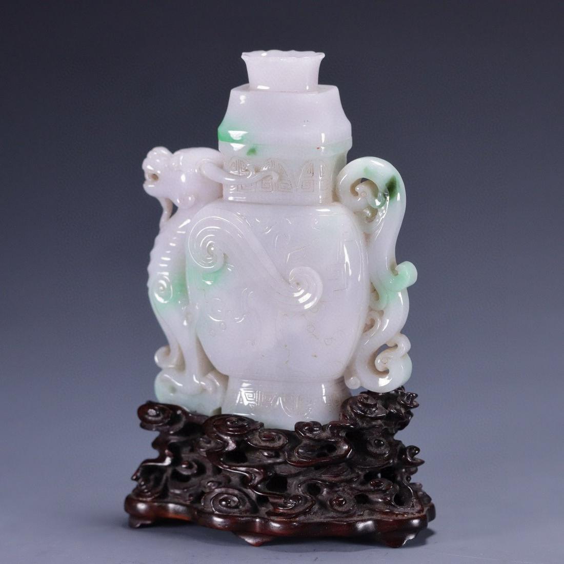 JADEITE CARVED DRAGON PATTERN VASE - 2