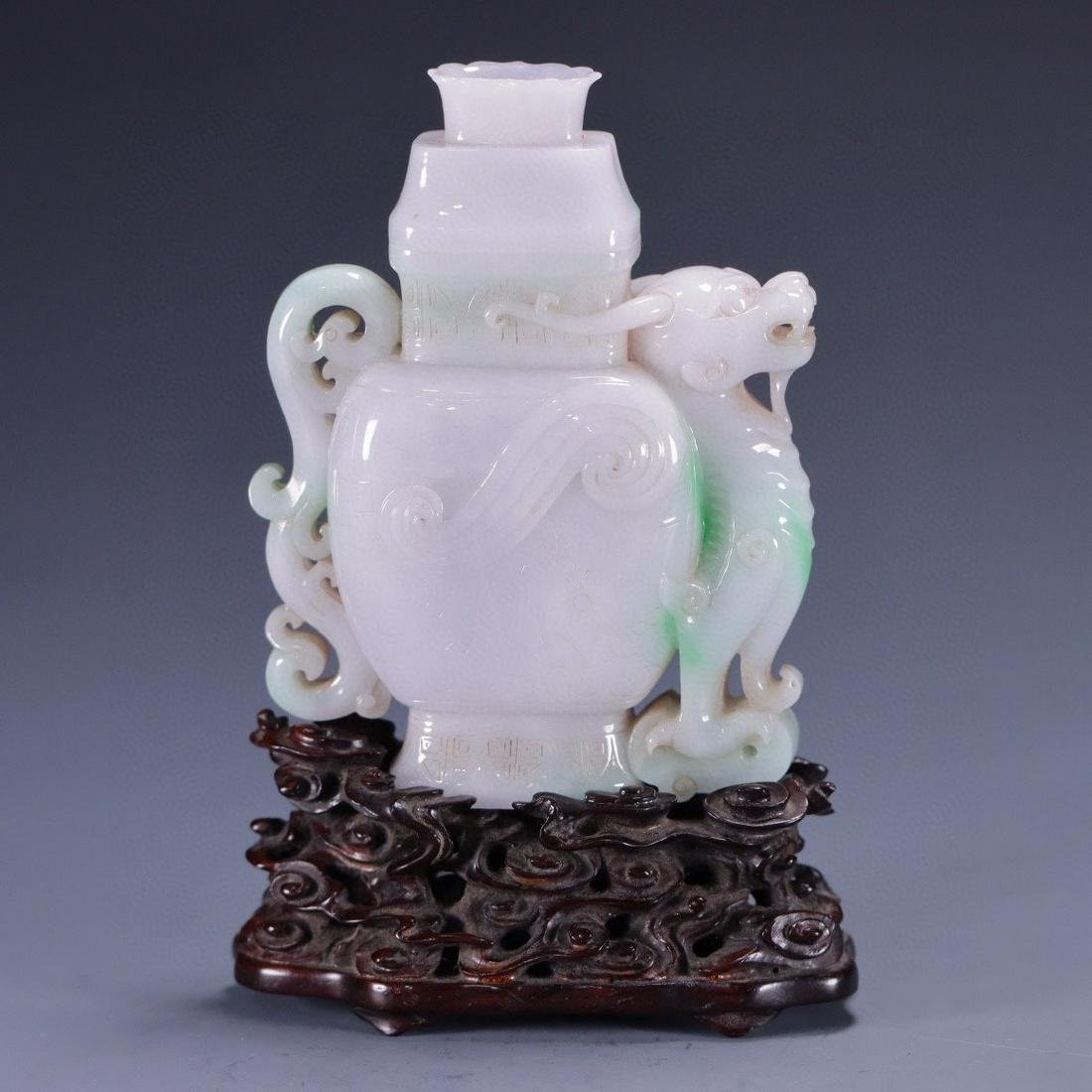 JADEITE CARVED DRAGON PATTERN VASE - 3