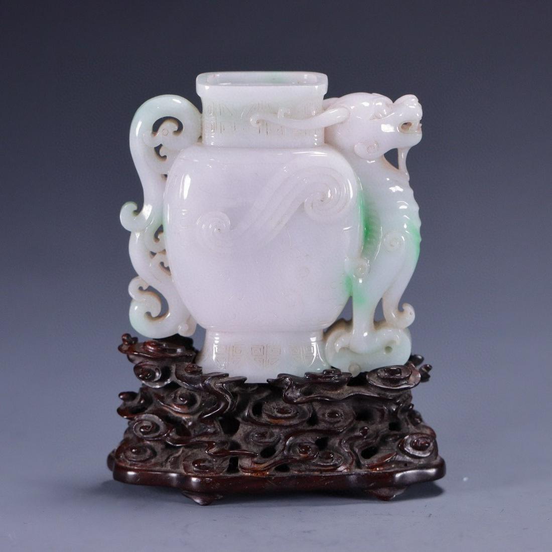 JADEITE CARVED DRAGON PATTERN VASE - 5