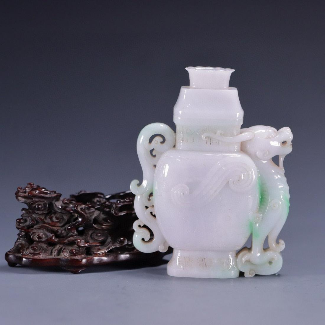 JADEITE CARVED DRAGON PATTERN VASE - 6
