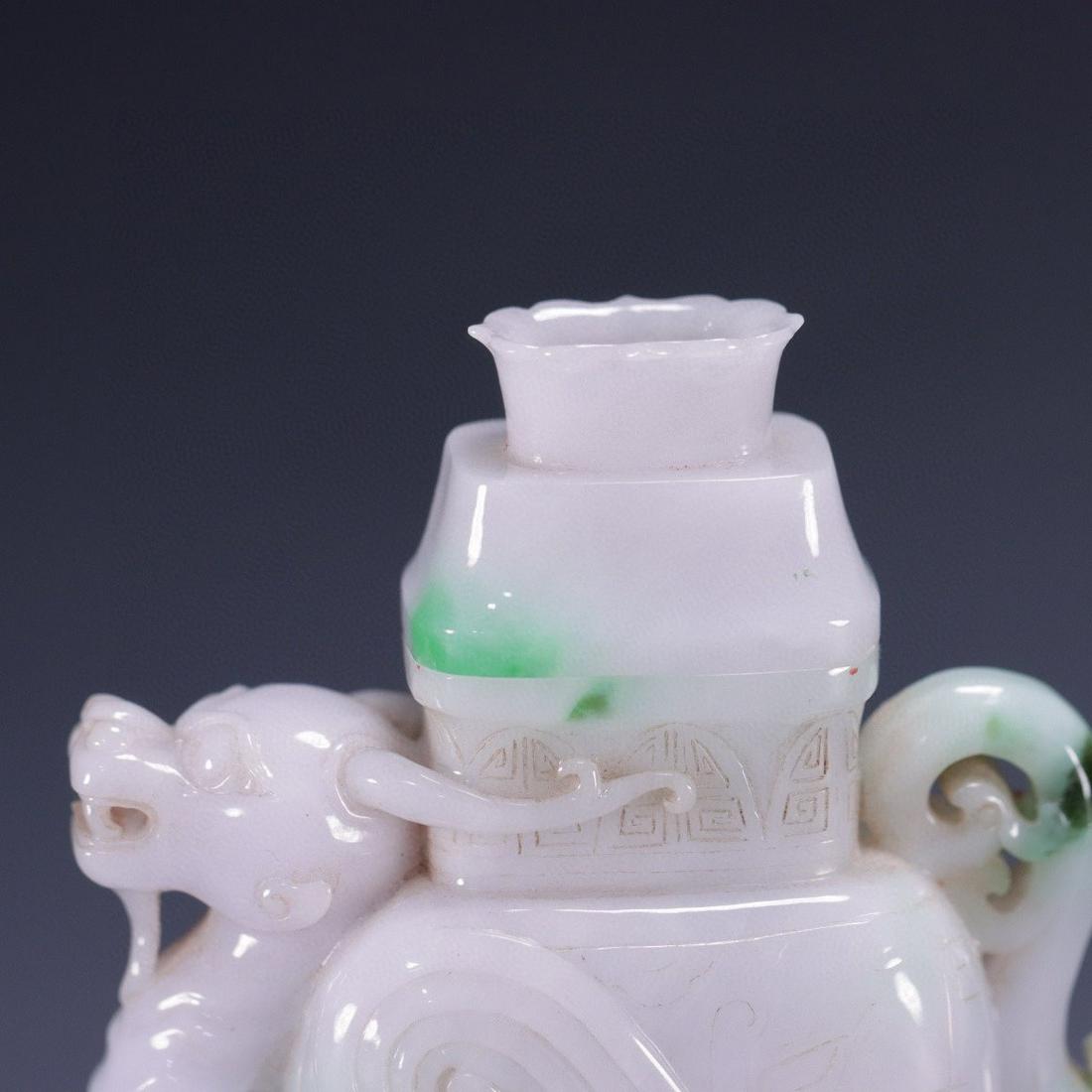 JADEITE CARVED DRAGON PATTERN VASE - 7