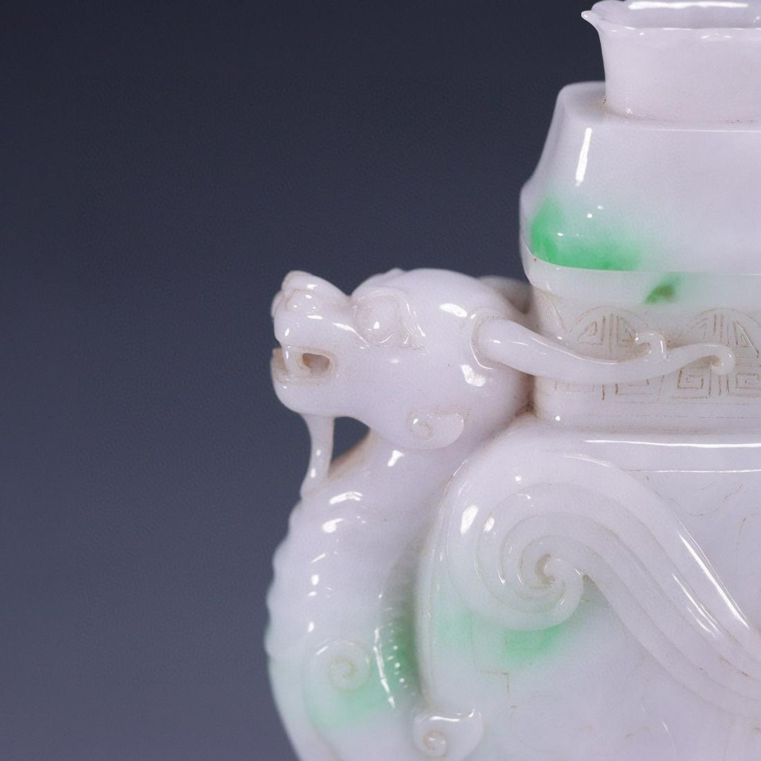 JADEITE CARVED DRAGON PATTERN VASE - 8