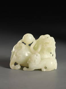 HETIAN WHITE JADE CARVED LION PENDANT: Dimension 7 x 5 x 5.5 cm / Weight 210 g, (Dimension 2.8 x 2 x 2.2 in), For more detailed description of this item please leave message to us or contact us at Email: info@empireauctioninc.com /