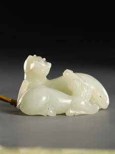 HETIAN WHITE JADE CARVED HORSE PENDANT: Dimension 5.8 x 4 x 3.1 cm / Weight 70 g, (Dimension 2.3 x 1.6 x 1.2 in), For more detailed description of this item please leave message to us or contact us at Email: info@empireauctioninc.com /