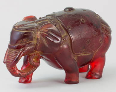 AMBER CARVING OF ELEPHANT: Amber carving of Elephant. H 6.5 in W 3.75 in