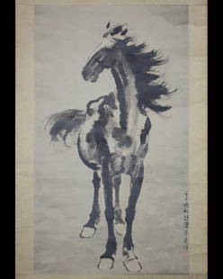 XUBEIHONG STANDING HORSE PAINTING: Xu Beihong standing horse painting, ink on paper, in good condition, normal wear. Dimension 29 in x 17 in 徐悲鴻款馬圖