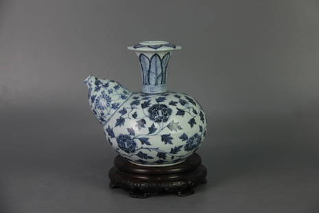 EARLY MING BLUE&WHITE POT: Early Ming dynasty. The pot is finely painted with straight leaf and floral design. Dimension 20 cm x 20 cm x 4 cm