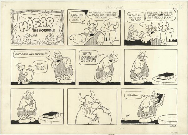 Browne Hagar Sunday 5/6/73 original comic art: Dik Browne, Hagar the Horrible Sunday, 5/6/73, 14"x21".