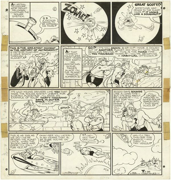 Capp Li'l Abner Sunday 12/12/48 original comic art: Al Capp, Li'l Abner Sunday, 12/12/48, 22"x19", cut between each tier and taped together.