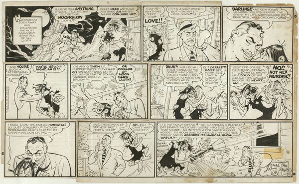 Capp Frazetta Li'l Abner Sun original comic art: Al Capp/Frank Frazetta, Li'l Abner Sunday, 2/13/55, 16"x28", cut and pasted to board.