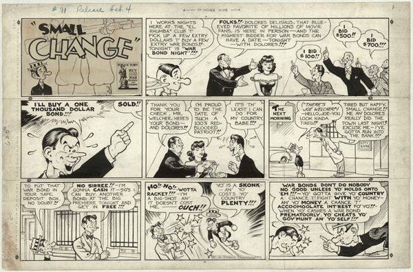 Capp Small Change 2/4/44 original comic art: Al Capp, Small Change Sunday #71, 2/4/44, 14 1/2"x22 1/2", cut between each tier and taped together.