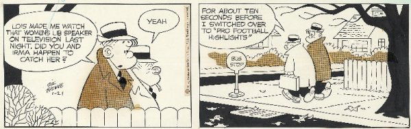 Browne 2 Hi & Lois dailies 1972 original comic art: Dik Browne, lot of two Hi and Lois dailies, 1/21/72 and 11/2/72, each measures 5"x16".