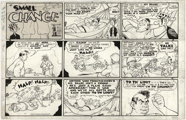 Capp Small Change Sun 10/3/42 original comic art: Al Capp, Small Change Sunday #36, 10/3/42, 14 1/2"x22 1/2", cut between each tier and taped together.