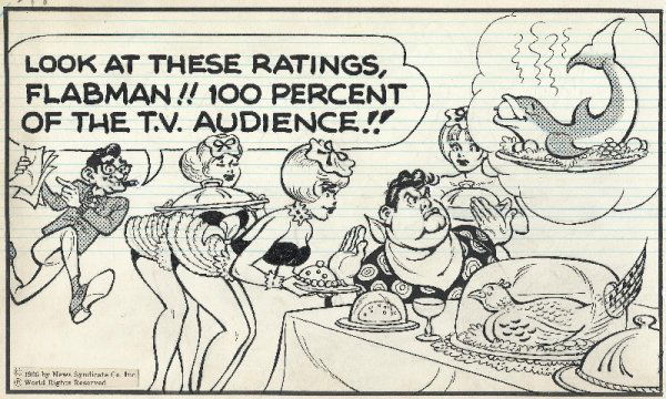 Capp 2 Li'l Abner 3/31/66 4/1/66 original comic art: Al Capp, lot of two consecutive Li'l Abner dailies, 3/31/66 and 4/1/66, each measures 5 1/2"x19", first two female characters in 3/31 daily are sketched on reverse as well as a third sketch of a boy w