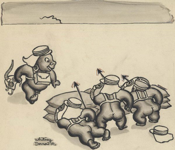 Darrow Jr 2 Judge cartoons 1932 original comic art: Whitney Darrow Jr., lot of two magazine cartoons from Judge, April 1932, "I don't want your money. I want work!", 14"x12 1/2", and "It's O.K., men—only the potatoes burning.", 11"x 13".